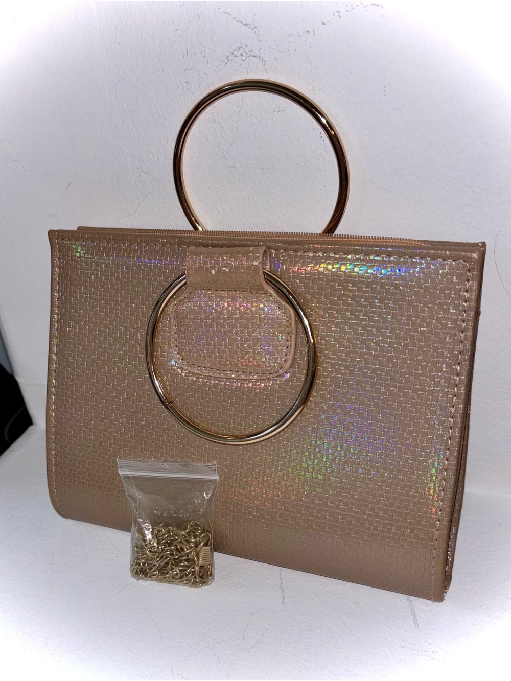 🧨SALE 4th OF JULY🧨 Holographic Champagne Ring Handle Clutch Crossbody Bag